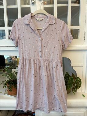 H&M Lavender Short Sleeve Mini Dress with Tiny Coral & Black Floral Dots